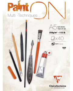 Paint'ON Wit mixed Media papier 250gr. blok a 40vel A5