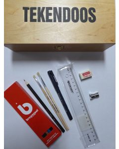 Tekendoos blank hout gevuld 9-delig