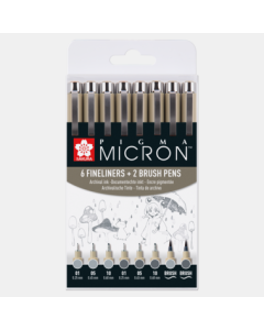 Sakura Pigma Micron Etui 6 fineliners + 2 brush pens