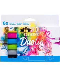 Talens Ecoline duotip marker set basis 6 kleuren