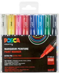 UNI POSCA set van 8 stuks basic extra fijn