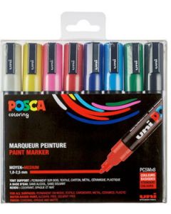 UNI POSCA set van 8 stuks 1,8 - 2,5 mm. basic