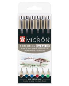 Sakura Pigma Micron set, 6x Pigma Micron 05 Aardekleuren