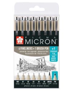 Sakura 6x Pigma Micron, 1 Pigma Brush + 1 Pigma Micron PN